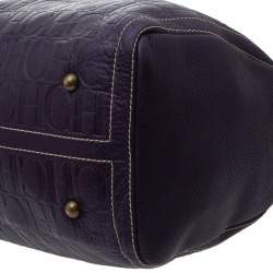 Pre Owned Carolina Herrera Dark Purple/Tan Monogram Leather Large Andy Boston Bag