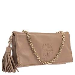 Pre Owned Carolina Herrera Beige Leather Flap Crossbody Bag