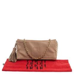Pre Owned Carolina Herrera Beige Leather Flap Crossbody Bag