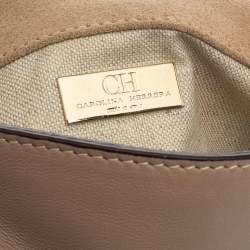 Pre Owned Carolina Herrera Beige Leather Flap Crossbody Bag
