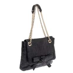 Pre Owned Carolina Herrera Black Monogram Leather Audrey Shoulder Bag