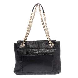 Pre Owned Carolina Herrera Black Monogram Leather Audrey Shoulder Bag