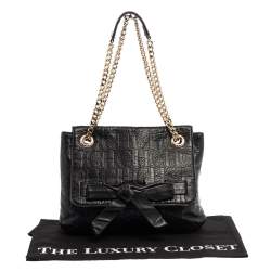 Pre Owned Carolina Herrera Black Monogram Leather Audrey Shoulder Bag