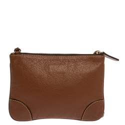 Pre Owned Carolina Herrera Brown Leather Logo CH Crossbody Bag