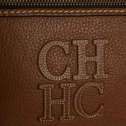Pre Owned Carolina Herrera Brown Leather Logo CH Crossbody Bag