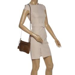 Pre Owned Carolina Herrera Brown Leather Logo CH Crossbody Bag