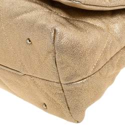 Pre Owned Carolina Herrera Gold Embossed Leather Metal Flap Shoulder Bag