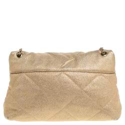 Pre Owned Carolina Herrera Gold Embossed Leather Metal Flap Shoulder Bag