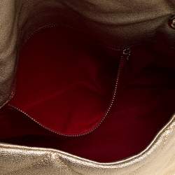 Pre Owned Carolina Herrera Gold Embossed Leather Metal Flap Shoulder Bag