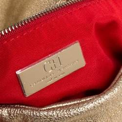 Pre Owned Carolina Herrera Gold Embossed Leather Metal Flap Shoulder Bag
