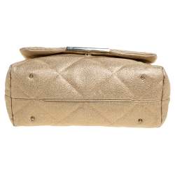 Pre Owned Carolina Herrera Gold Embossed Leather Metal Flap Shoulder Bag