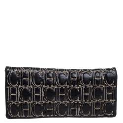 Pre Owned Carolina Herrera Black Monogram Leather Jerry Clutch