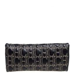 Pre Owned Carolina Herrera Black Monogram Leather Jerry Clutch