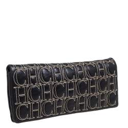 Pre Owned Carolina Herrera Black Monogram Leather Jerry Clutch