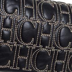 Pre Owned Carolina Herrera Black Monogram Leather Jerry Clutch