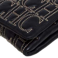 Pre Owned Carolina Herrera Black Monogram Leather Jerry Clutch