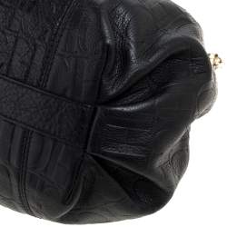 Pre Owned Carolina Herrera Black Monogram Embossed Leather Small Chain Hobo