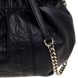Pre Owned Carolina Herrera Black Monogram Embossed Leather Small Chain Hobo