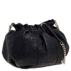 Pre Owned Carolina Herrera Black Monogram Embossed Leather Small Chain Hobo