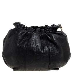 Pre Owned Carolina Herrera Black Monogram Embossed Leather Small Chain Hobo