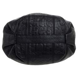 Pre Owned Carolina Herrera Black Monogram Embossed Leather Small Chain Hobo