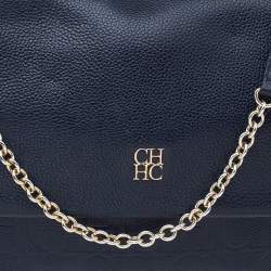 Carolina Herrera Navy Blue Leather Minuetto Flap Top Handle Bag