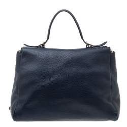 Carolina Herrera Navy Blue Leather Minuetto Flap Top Handle Bag