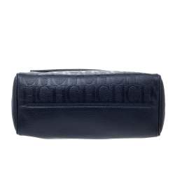 Carolina Herrera Navy Blue Leather Minuetto Flap Top Handle Bag