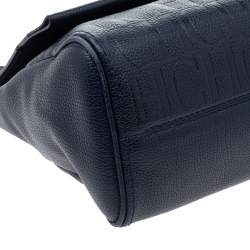 Carolina Herrera Navy Blue Leather Minuetto Flap Top Handle Bag