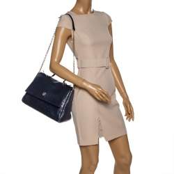Carolina Herrera Navy Blue Leather Minuetto Flap Top Handle Bag