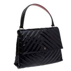 Pre Owned Carolina Herrera Black Leather Flap Top Handle Bag