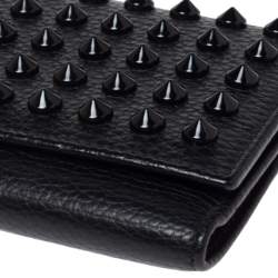 Pre Owned Carolina Herrera Black Studded Leather Trifold Continental Wallet