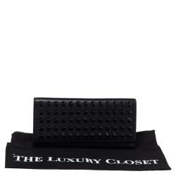 Pre Owned Carolina Herrera Black Studded Leather Trifold Continental Wallet