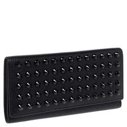 Pre Owned Carolina Herrera Black Studded Leather Trifold Continental Wallet