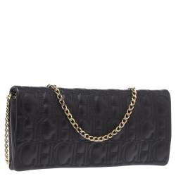 Pre Owned Carolina Herrera Black Monogram Leather Jerry Chain Clutch