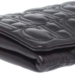 Pre Owned Carolina Herrera Black Monogram Leather Jerry Chain Clutch