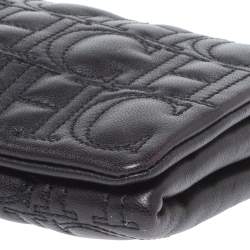 Pre Owned Carolina Herrera Black Monogram Leather Jerry Chain Clutch