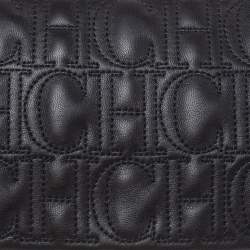 Pre Owned Carolina Herrera Black Monogram Leather Jerry Chain Clutch