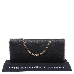 Pre Owned Carolina Herrera Black Monogram Leather Jerry Chain Clutch