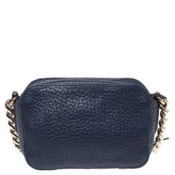 Pre Owned Carolina Herrera Navy Blue Leather Mini Crossbody Bag