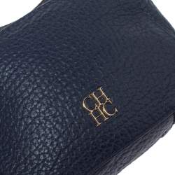 Pre Owned Carolina Herrera Navy Blue Leather Mini Crossbody Bag