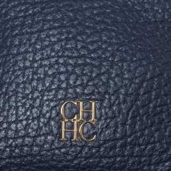Pre Owned Carolina Herrera Navy Blue Leather Mini Crossbody Bag