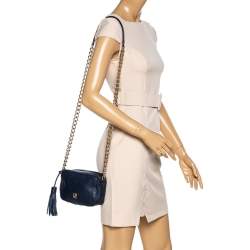 Pre Owned Carolina Herrera Navy Blue Leather Mini Crossbody Bag