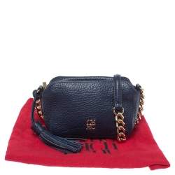 Pre Owned Carolina Herrera Navy Blue Leather Mini Crossbody Bag