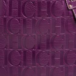 Pre Owned Carolina Herrera Purple Embossed Leather Open Tote