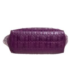 Pre Owned Carolina Herrera Purple Embossed Leather Open Tote