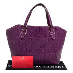 Pre Owned Carolina Herrera Purple Embossed Leather Open Tote