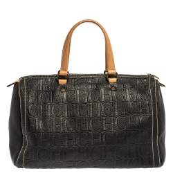 Pre Owned Carolina Herrera Black Monogram Leather Large Andy Boston Bag