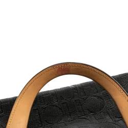 Pre Owned Carolina Herrera Black Monogram Leather Large Andy Boston Bag