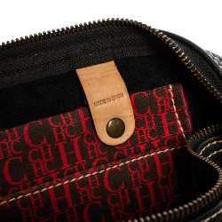 Pre Owned Carolina Herrera Black Monogram Leather Large Andy Boston Bag